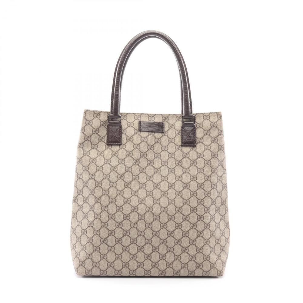 Gucci GG Plus Tote Bag Canvas Leather Beige Brown